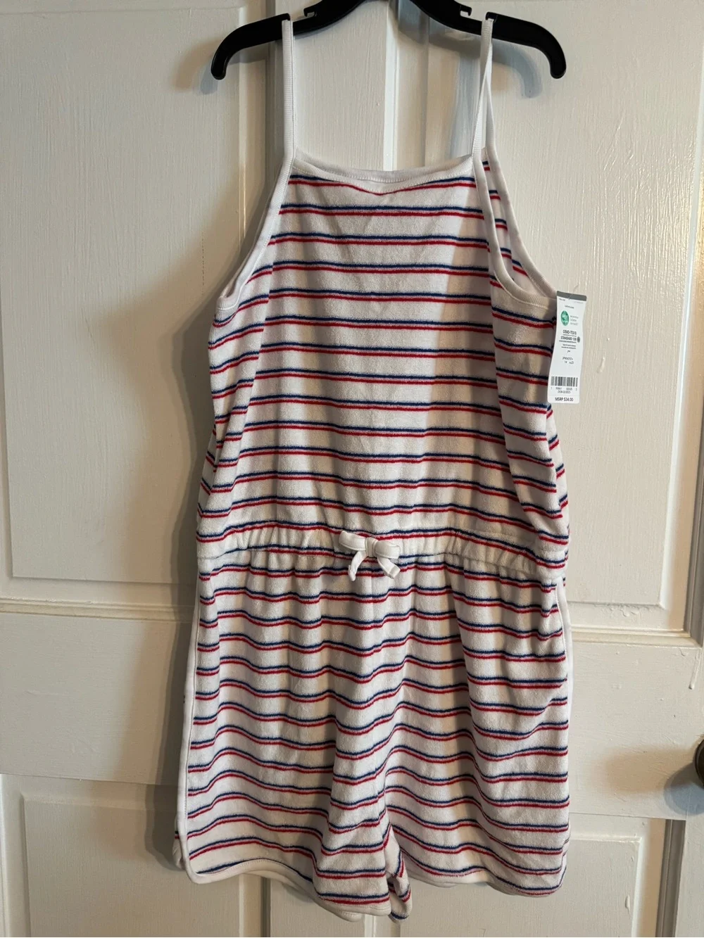 Carter's White Terry Romper with Red and Navy Stripes